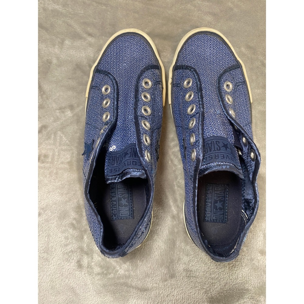 Converse Sneakers Women 7.5 Navy Blue One Star Low Top Sequin Sparkle Slip On - Picture 6 of 10